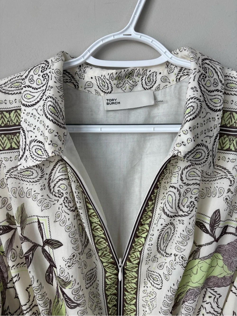 Tory Burch Cinched Cotton Zip Dress Mint Cockatoo Size Large Silk Blend